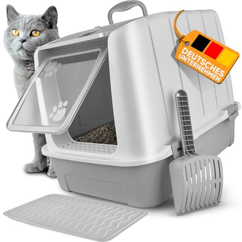 CROPLAS Katzenklo mit Deckel und Aktivkohlefilter, Katzenklo groß geschlossen, Katzentoilette geschlossen mit Klappe, geschlossene Katzentoilette mit Deckel groß, Katzen Klo XL große Katzen, weiß