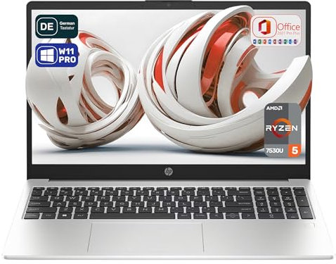 HP 255 G10 Business Laptop, AMD Ryzen 5 7530U, 16 GB DDR4 RAM, 1 TB PCIe SSD, 15.6 IPS FHD Display, AMD Radeon Graphics, QWERTZ Tastatur, Windows 11 Pro, Silber