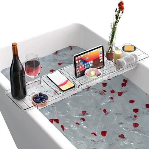 Mensola per vasca da bagno, in plastica, regolabile, per iPad e libri, ideale per spa a casa, vasca da bagno, regalo per donne