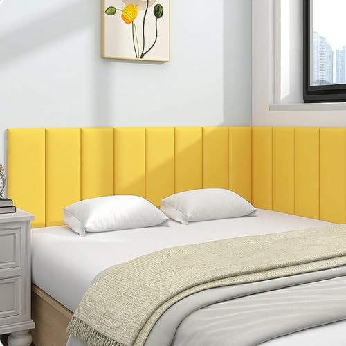 3D Anti-Collision Wall Padding for Kids, Peel and Stick Upholstered Wall Panels, One Piece Size 11.8X27.5, Pack of 2/3/5 Panels,Self-Adhesive Headboard Panels for Wall,Yellow,11.8x27.5in 3pcs