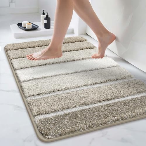 COSY HOMEER Badezimmerteppich 60 x 90 cm, Beige | Weiche Badematte, saugstark, rutschfest, waschbar, 100% Polyester, für Dusche, Bad und Schlafzimmer