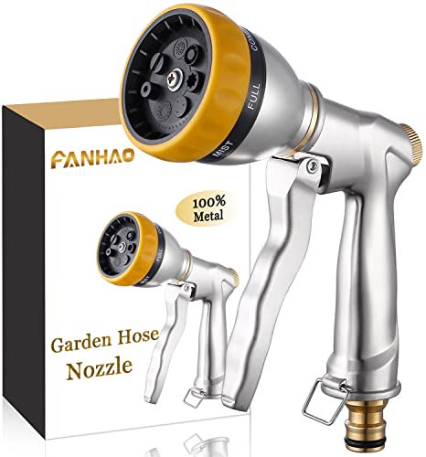 FANHAO Pistola da Giardino, 100% Metallo Pistola Irrigazione Giardino, Pistola per Innaffiare Giardino con 7 Modalità Regolabili per irrigazione giardino, lavaggio auto, Pulizia Marciapiede