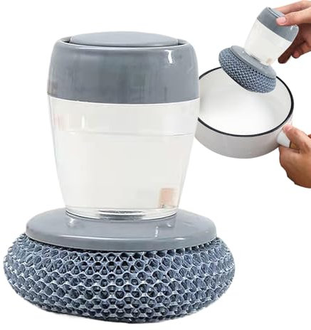 Cepillo para lavavajillas, limpiador de cocina con dispensador de jabón, mango tipo prensa, agarre antideslizante, diseño recargable, 1 paquete, para limpieza de apartamentos, dormitorios, lavado de