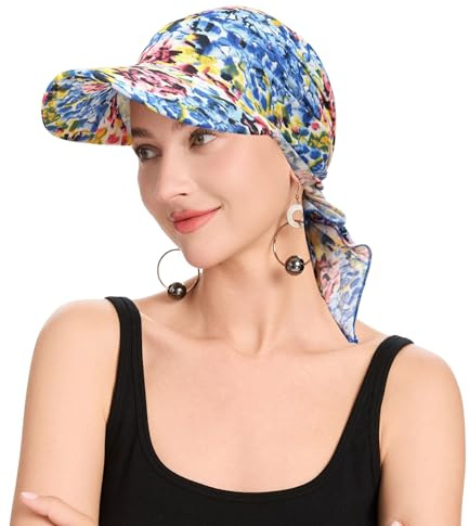 ZLYC Damen Sommer Chemo Headwear Brim Visor Hat Beanie-Mütze(Gefärbtes Blau),Einheitsgröße