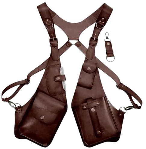 Sac à bandoulière en cuir anti-vol à double épaule - Sac de bras médiéval - Holster tactique - Élégant porte-téléphone - Épaulière réglable - Holster de transport, marron foncé, Voir description