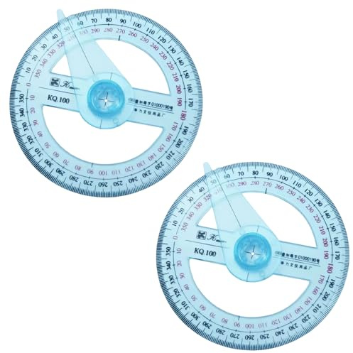 2 Pcs 360 Protractor Set,360 Degree Protractor Map Scale Full Circle Protractors Clear Geometry Markings Maths Patractors Plastic Portable Angle Finder Tools Stationery Goniometer for Exam,Woodworking