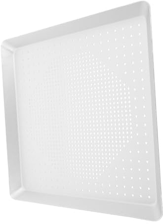 FONDOTIN Plaque à Pizza Rectangulaire Perforations en Alliage D'aluminium Argenté pour Cuisson Uniforme et Antiadhésive pour Réunions Familiales et Usage Polyvalent