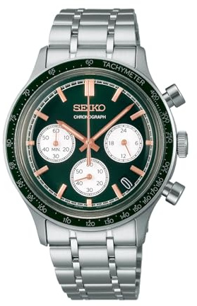 Seiko Cronografo sportivo da uomo, 38 mm, verde, Moderno