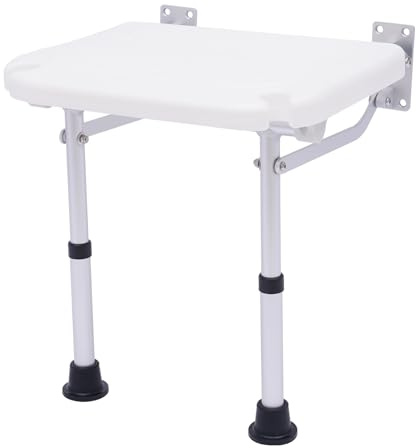 Asiento plegable de ducha para montaje en pared, silla plegable para montaje en pared, altura ajustable, para personas mayores, embarazadas, 130 kg de carga