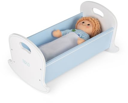Tidlo Doll's Cradle - Wooden Rocking Cot Bed For Dolls, Baby Doll Cribs, Toy Cradles, Dolly Accessories, Toddler Toys, Imaginary Role Play, Age 12 Month Olds +
