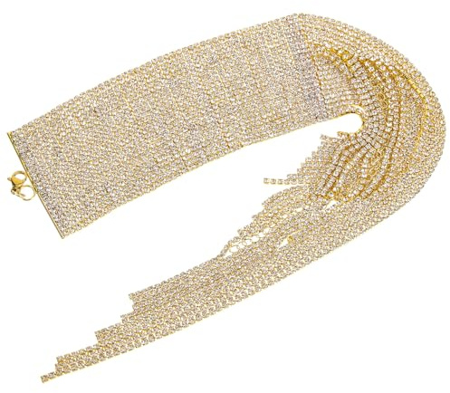 PACKOVE Braccialetto di Cristallo e Cavigliera da Donna Strass Dorati, Design a File Frange Scintillanti, Resistente All’ossidazione, Elegante per Serate e Feste, Gioielli Avvolgenti