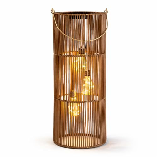 formano Solarlaterne Außen Garten Rattan-Look Laterne 3 LED Birnen 55 cm Solarleuchte mit Dämmerungssensor, IP44, dekorative Solarlampe für Balkon Terrasse Outdoor Beleuchtung