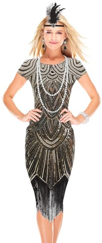 DHNDO 1920s Flapper Dresses for Women, Sequin Cocktail Dress Roaring Costumes with 20s Accessories Set