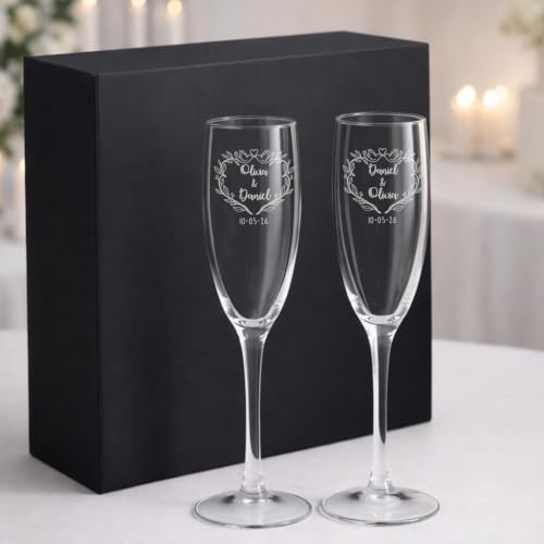 Wanapix | Pack 2 Copas Cava Personalizada | 20cl | Pajaritos | Capacidad 20 centílitros, Cristal grabado a láser, opción compra estuche para regalar