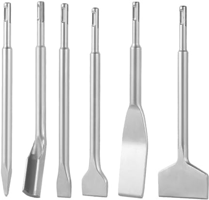 VEVOR SDS Plus Chisel Set, 6pcs SDS Plus Rotary Hammer Drill Attachments, Includes Point, Flat, & U-Groove Chisels, Heat Treated 40Cr Alloy Steel, Sharp Edge for Demolition, Concrete and Brick