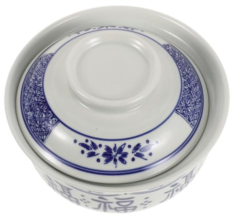 EXAOMBLE Ciotola in Ceramica Tradizionale Blu e Bianca con Coperchio, Resistente a Graffi e Macchie, Facile da Pulire, per Pasti Invernali e Occasioni Festive