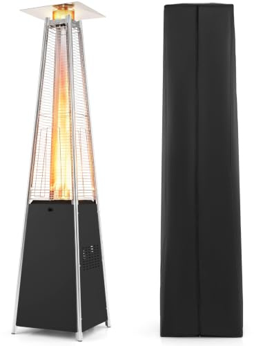 COSTWAY Chauffage à Gaz Extérieur Pyramidal de 48 000 BTU | Poêle à Gaz pour Patio avec Roulettes, Radiateur Électrique Chauffant avec Allumage par Impulsions, Housse Anti-poussière