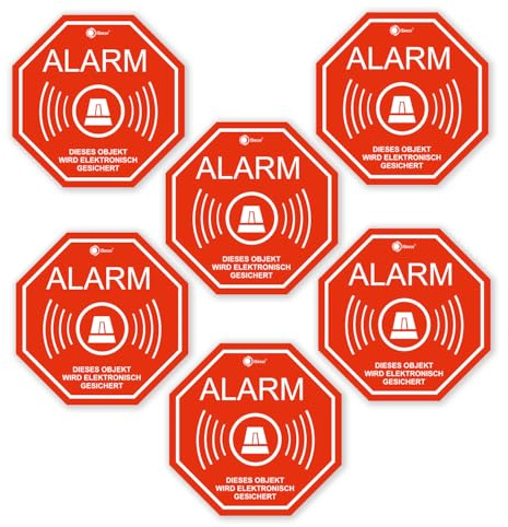iSecur 6er Set Alarmanlage Fenstersticker 5 x 5 cm außen - hin164 | Elektronisch gesichert Kennzeichnung für Tür Scheibe Gebäude Objekt, selbstklebend, UV-wetterfest und vergilbungsfrei