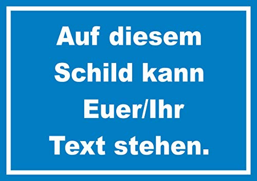 Schild mit Wunschtext waagerecht Text weiss Hintergrund blau A4 (210x297mm)