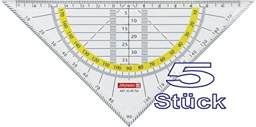 5 Stück Brunnen 1049754 Geometrie-Dreieck/Geodreieck für Schule und Büro 16 cm, glasklar)