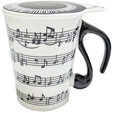 Jzhen Coppa musicale in ceramica,Tazza con Manico a forma di Nota Musicale Pianoforte Tazza Da Caffè Tazza con coperchio