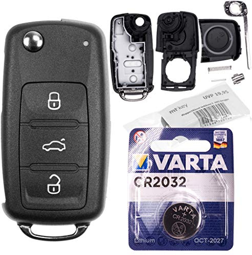 Repair Reparatur Satz Auto Schlüssel Austausch Gehäuse mit 3 Tasten + Rohling + Batterie kompatibel mit VW Golf UP Polo T5 Caddy Tiguan Beetle EOS Jetta