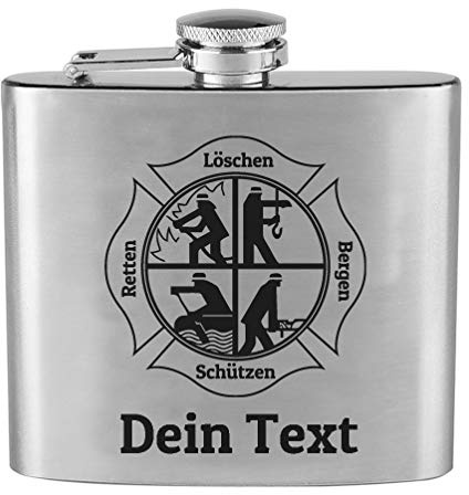generisch Flachmann mit Wunschgravur, Feuerwehr, Original Edelstahl personalisiert, löschen Bergen retten schützen