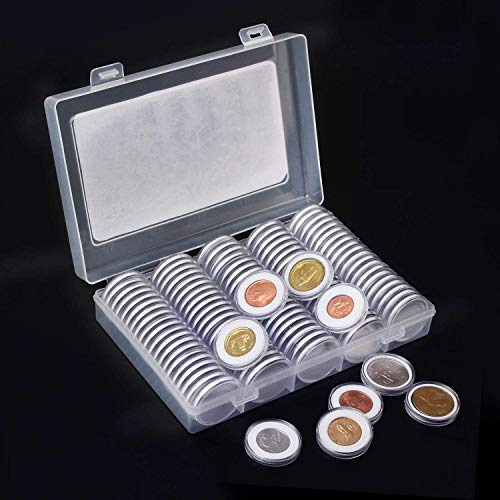Hossom Capsules de Pièces de Monnaie, 100 Pcs Capsules de Monnaie | Album de Collection de pièces de Monnaie avec 5 Tailles (17/20/25/27/30mm) Plastique Collection Monnaie