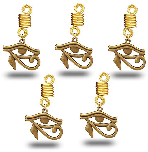 RechicGu Goldfarbene Wedjat Auge des Horus Ra 5 Stück nordische Wikinger Spirale Dreadlock DIY Bartperle Zopf Haarschmuck Zubehör Dekor Kleid Clip Pin