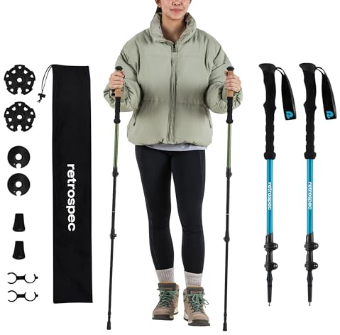 Retrospec Solstice Hiking Poles for Men & Women - Adjustable and Collapsible Lightweight Walking & Trekking Sticks - Aluminum w/Cork or Foam Grip