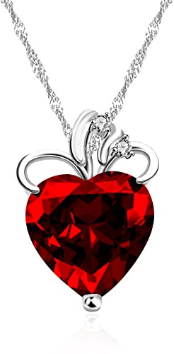 Uloveido Fashion Love Heart Pendant Necklace for Women White Gold Plated Purple Blue Heart Crystal Necklace for Birthday N437