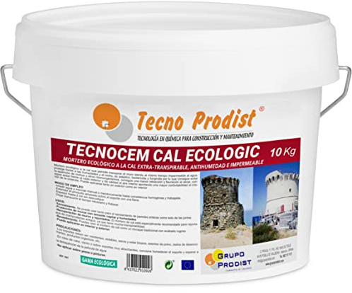 TECNOCEM KALK ECOLOGIC von Tecno Prodist - 10 kg - Ökologischer Kalkmörtel, extra atmungsaktiv, feuchtigkeitsbeständig, wasserdicht zum Verputzen und Verkleben, leicht zu verarbeiten (weiß)