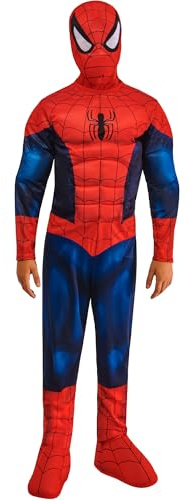 RUBIE'S SPIDER-MAN - Marvel officiel - Déguisement pour enfant de luxe Spider-Man. Taille 3-4 ans. Costume avec combinaison aux muscles rembourrés + cagoule attache velcro + couvre-bottes intégrés