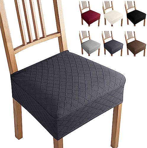 Coprisedie Set di 6 Coprisedie per Sedia Jacquard Fodera per Sedia Universale Coprisedili per Sedie Senza Schienale Coprisedili da Pranzo Lavabile Estraibile Coprisedia (Grigio Scuro,Set di 6-B)