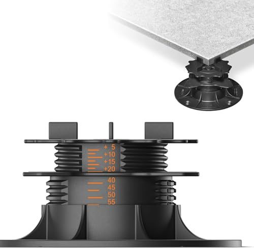 100x LANGFIT® Stelzlager L für Terrassenplatten – Bis 50% schneller montiert – Mit Maßskala – Stufenlos höhenverstellbar von 35 bis 75mm / Fugenkreuz 3mm – Made in Germany – MS-SL35-075-FK