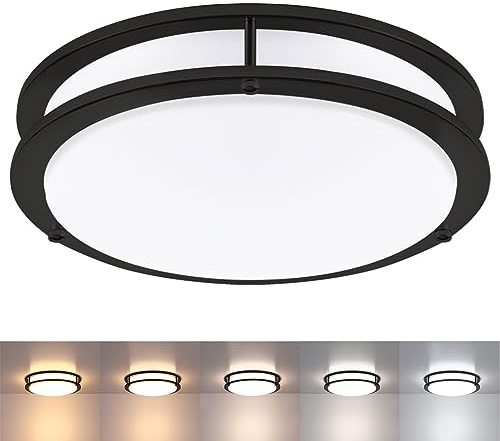 Black Flush Mount Ceiling Light, 13 Inch LED Ceiling Light Fixture with 5CCT(2700K/3000K/3500K/4000K/5000K Adjustable), 23W Saturn Flush Mount Ceiling Lighting for Kitchen Hallway Stairwell