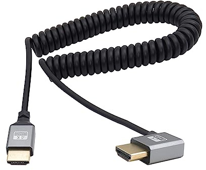 RIIEYOCA 90 Degree Right Angle UHD 4K HDMI Male to HDMI Male 18Gbps High Speed 2.0 Extender Coiled Cable Supports 4K@60Hz,1080p,ARC,3D, Stretchable to 1.5M/5FT