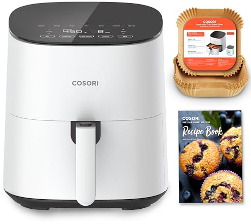 COSORI Air Fryer Pro LE 5-Qt Airfryer, With 20PCS paper liners, 10 Functions that Dry, Bake, Roast &Preheat, Shake Reminder, Up to 450℉, 85% Oil less, Compact, 130+ Recipes, Dishwasher Safe, White