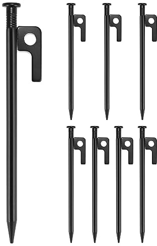 QWORK® 8 pezzi picchetti tenda, picchetti da campeggio, lunghi 20 cm, per terreni rocciosi duri, spiaggia, prateria, nero