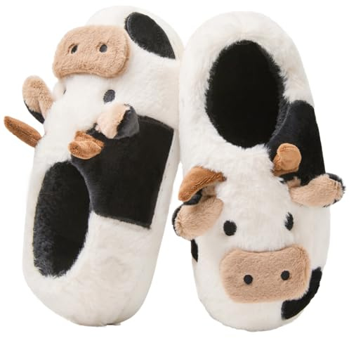 Coswind Zapatillas de Vaca Mujer Hombre Casa Casual Invierno Cómodas Felpa Peludas on Cloud Antideslizantes Suela Divertidas Pantuflas Vaca Cerrada 270