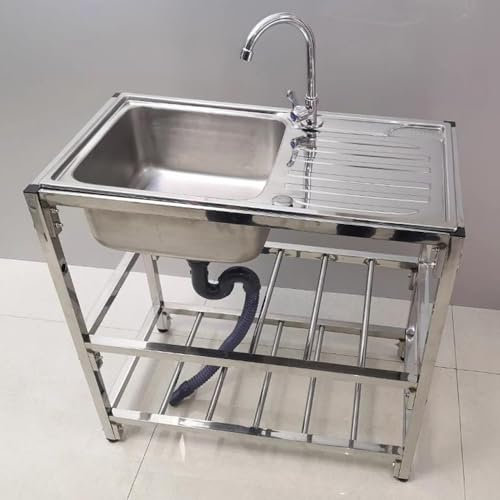DOUKI Freistehende Küchenspüle Spültisch Edelstahl Waschbecken, 100x50 cm Gewerbliche Spüle, Ausgussbecken Mit Heiß/kaltwasserhahn, Werkstatt Garage (Size : 30Inch (75x40Cm))