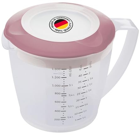 Westmark vaso mezclador/medidor con protector contra salpicaduras, tapa y pico, plástico, capacidad: 1,4 litros, Helena, transparente/rosa, 3105227P