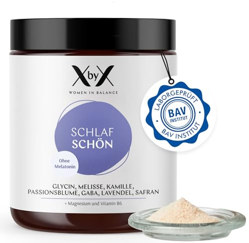 XbyX Schlaf Schön ohne Melatonin 120 g | 40 Portionen | Gut einschlafen und erholt aufwachen | Bioaktive Pflanzenextrakte zur Schlafförderung in Pulverform | Plus Magnesium und B6 | Aus Deutschland