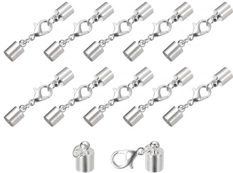QUARKZMAN 10 Stück Kettenverschluss 6mm Lederkordel Endkappen mit Karabinerverschlüssen Verschluss für Armbänder Verschlüsse DIY Schmuckherstellung Herstellung Lederarmbändern, Silberton