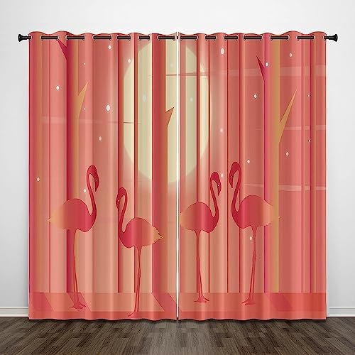 Vorhang Blickdicht Gardinen Mit Ösen - 2 Stücke Verdunklungsvorhänge 3D 220 X 215 cm Roter Flamingo Muster Thermovorhang Für Kinderzimmer Wohnzimmer Schlafzimmer Weihnachtsgardinen -2M6L-O9