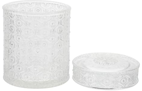 AOKWAWALIY Geprägte Glasdose Schmuckkästchen Süßigkeitenglas Schmuckglas mit Deckel Wattestäbchen Terrarium Glas Organizer Süßigkeiten Behälter Schmuck Aufbewahrung Halter Verpackung Box Desktop