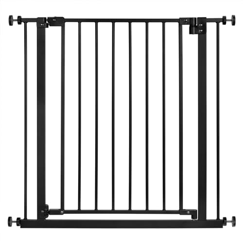 WOLTU Treppenschutzgitter 75–87 cm, Türschutzgitter aus Metall, mit/ohne Bohren, Auto-Close, 90°-Stopp, beidseitig schwenkbar, 2 Riegel, einhändig zu öffnen,Schwarz