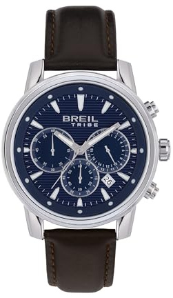 Breil, Collezione Caliber, Orologio Uomo Chrono Gent, Cronografo in Acciaio, Cinturino in Pelle Marrone, Cassa 43 mm, Chiusura Déployante, Lunghezza Regolabile
