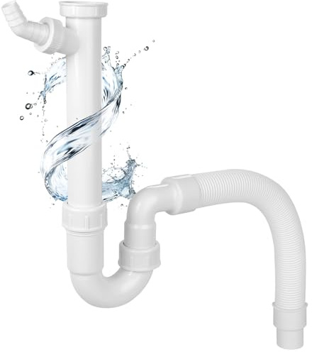 Hibbent Siphon für Küchenspüle mit Flexiblem Ablaufschlauch - Flexibler Siphon mit Geräteanschluss-G 1 1/2