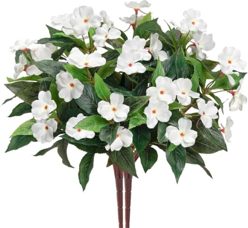 Weldomcor 3 Bündel Künstliche Blumen Balkon Kunstblumen wie Echt Outdoor Wetterfest Kunstpflanzen Außen Blumenstrauß Pflanzen UV-beständige Balkonpflanzen für Balkonkasten Garten Außenbereich (Weiß) | UV-beständig, kein Verblassen, Kunstseide, Sträucher, künstliche Blumen, Grünpflanzen, für Terrasse, Garten, Topf, Hängekorb